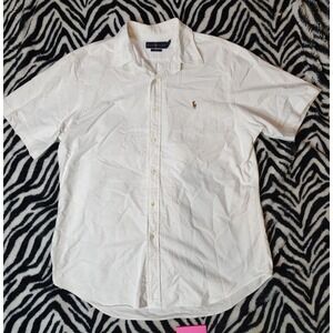 Ralph Lauren Button Up Shirt Men's XL White Flesh Pony Logo Collared Slim Fit